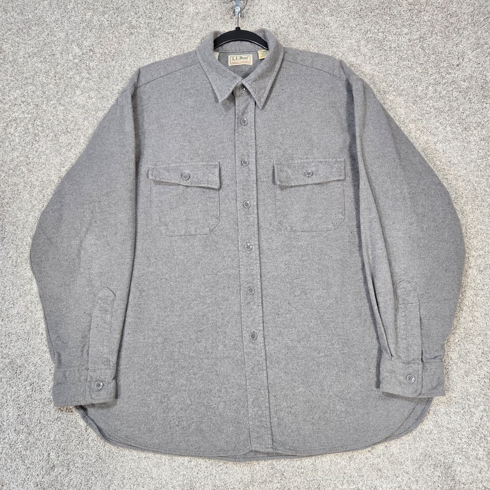Vintage LL Bean Chamois‎ Shirt Men's 17.5 (XL) gray grey Flannel Made in USA